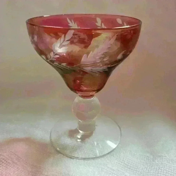 Set of 6-Ruby Flash Etched Cordials - Picture 2 of 4